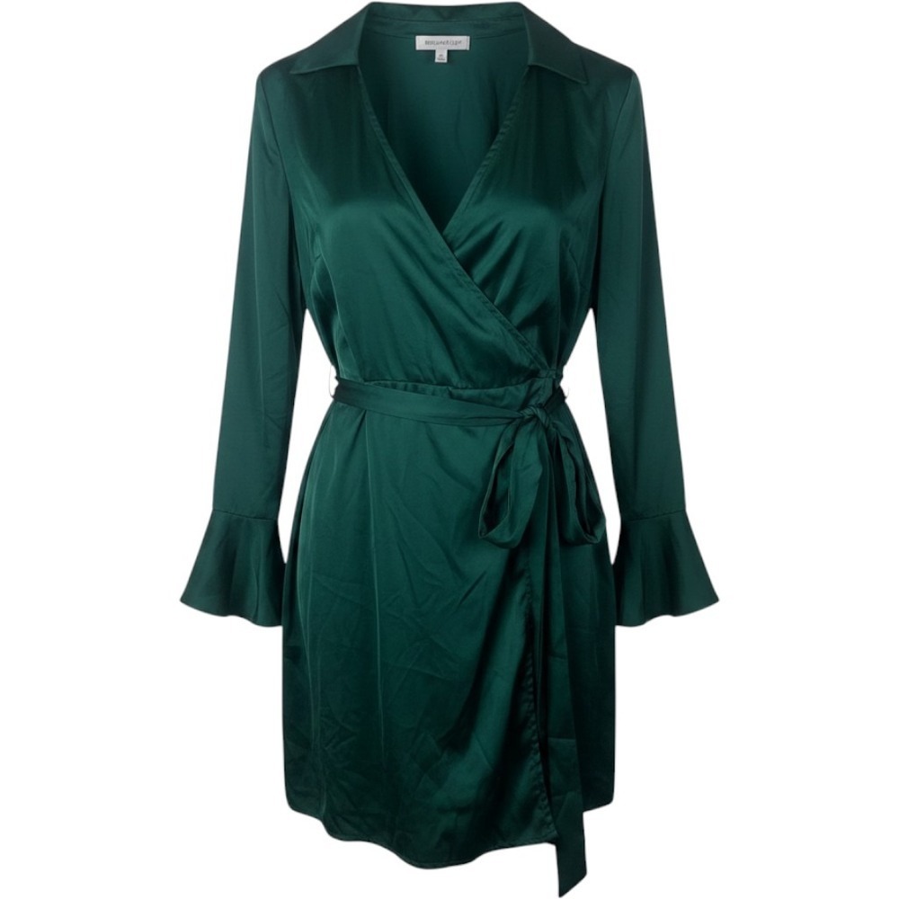 Princess Polly sz 2 Green Satin Wrap Mini Dress, Emerald Cocktail Dress